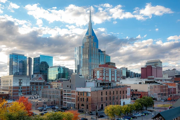 The city skyline of downtown Nashville, Tennessee
