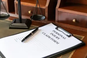 Personal injury lawyer in Johns Creek assisting a client with filling out paperwork for their personal injury lawsuit.